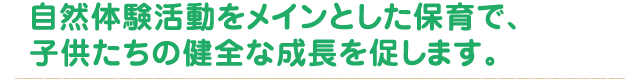 自然体験活動をメインとした保育で、子供たちの健全な成長を促します。